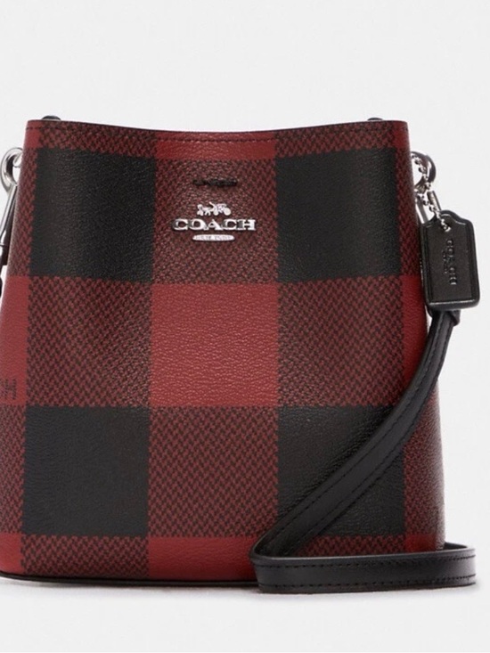 Coach Handbags - NWT Coach Mini Town Bucket Bag With Buffalo Plaid Print- Red/Black C7267